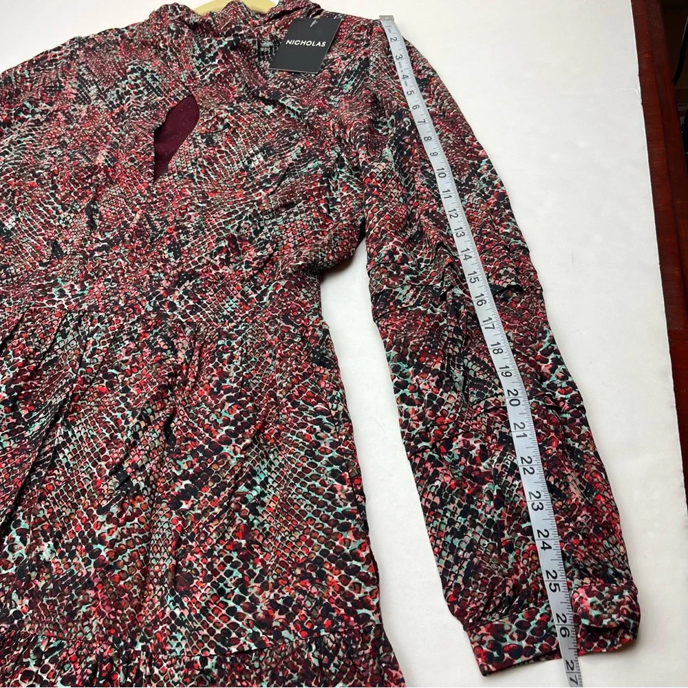 NICHOLAS Eleanor‎ Cross Neck Keyhole Gathered Printed Midi Dress SZ 10 NEW *FLAW - Picture 12 of 16